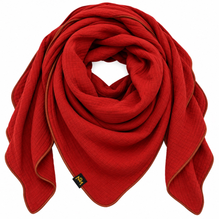 Musselin Schal Damen Rostrot 140 × 140 cm – Baumwollschal mit braunem Saum | OBERMUTTI